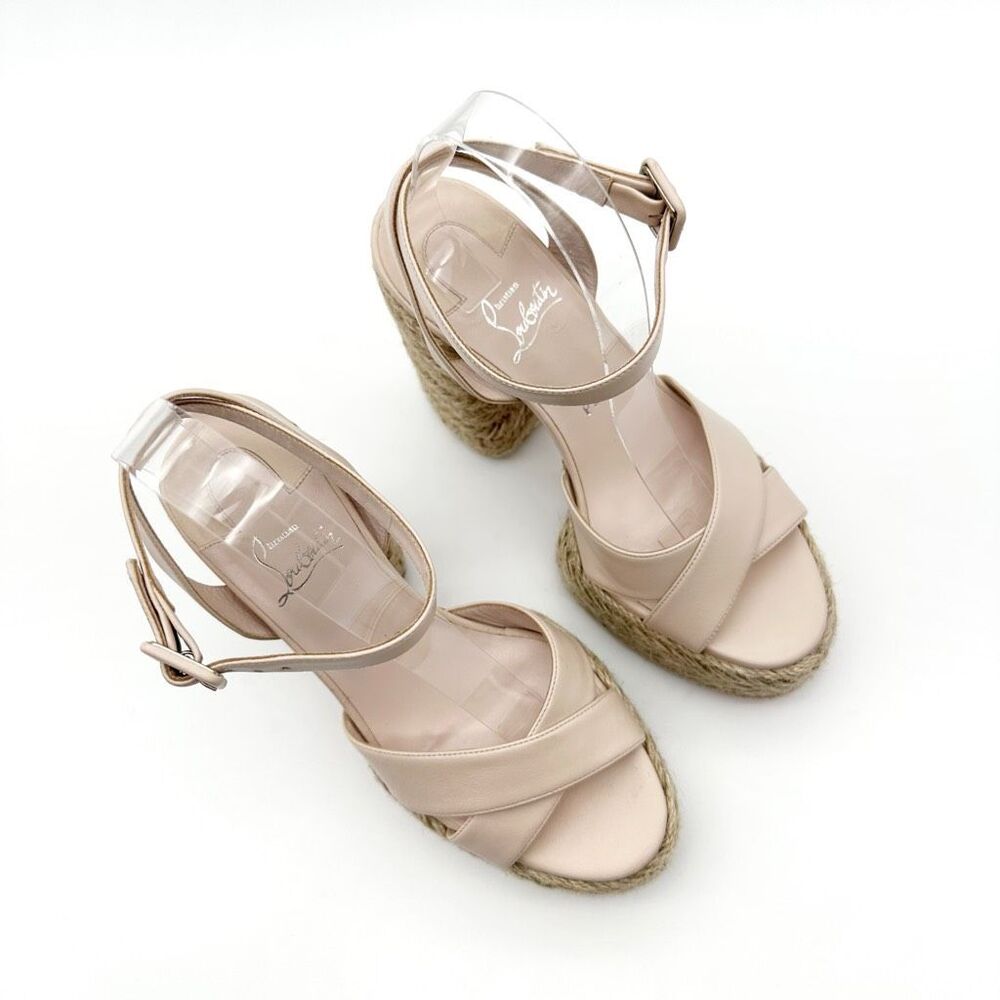 CHRISTIAN LOUBOUTIN Super Mariza Platform Espadrille Block Heels Size 38 Beige - Picture 6 of 15